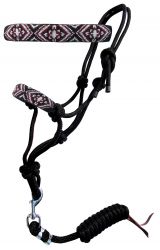 Showman Beaded Cross nose cowboy knot rope halter with 7' lead